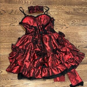 Gothic Lolita red and Black Corset Dress with choker and bows
